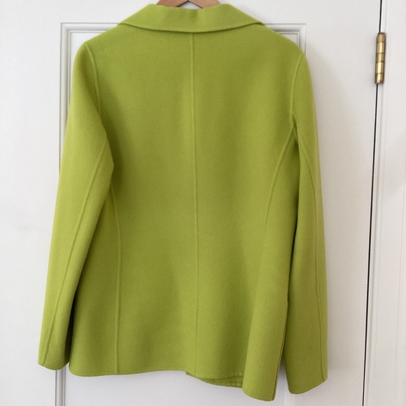 Linda Allard Ellen Tracy Chartreuse Green Open Front 100% Wool Jacket w/Pockets - Picture 5 of 7